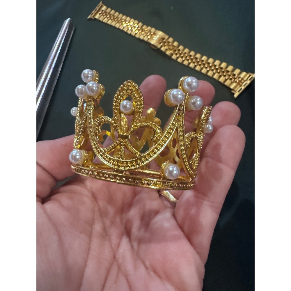 Mini Gold Pearl Tiara Crown Cake Topper Newborn Photo Prop Costume Accessory
